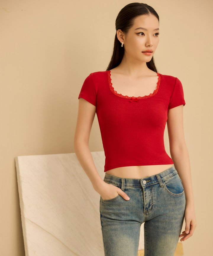 Mira Lace & Bow Top - Valentine