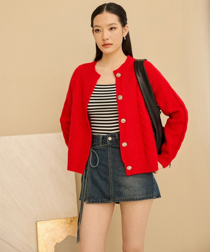 Teddy Knit Cardigan - Cherry