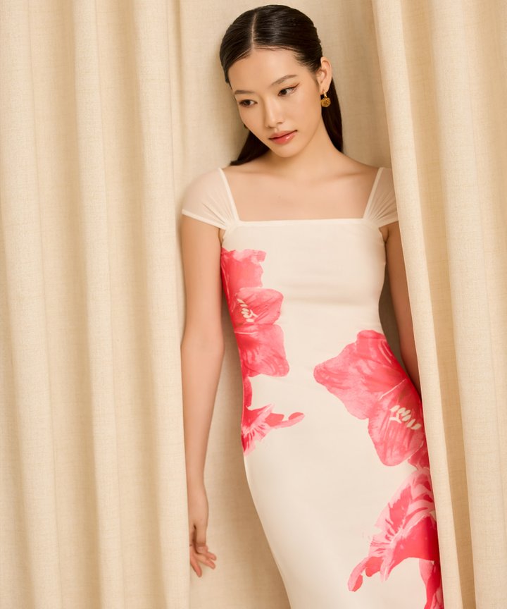 Fleur Square Neck Midi - Pink