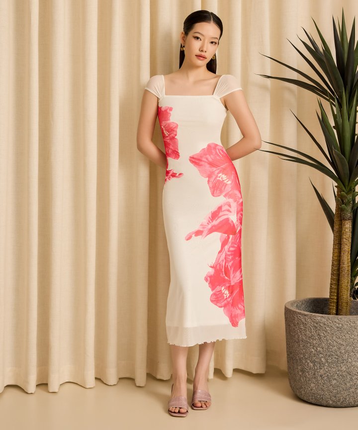 Fleur Square Neck Midi - Pink
