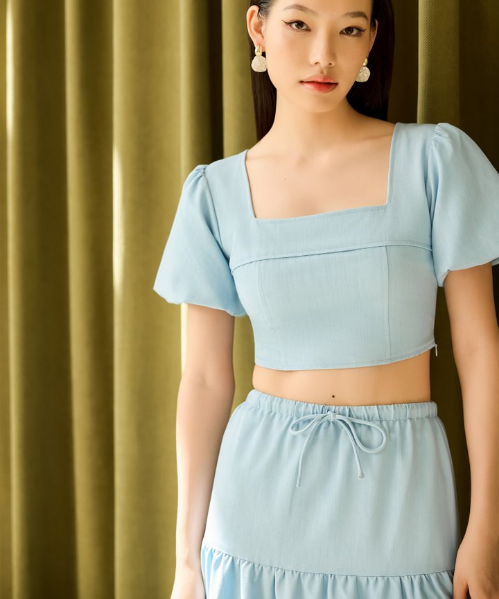 Gabriella Poufy Sleeved Top - Sky Blue