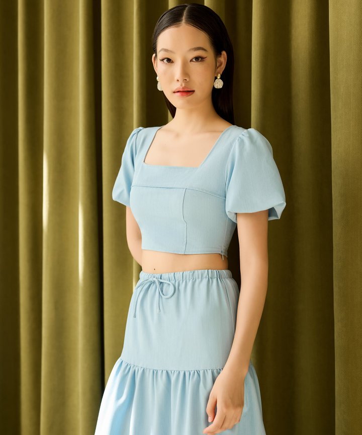 Gabriella Poufy Sleeved Top - Sky Blue