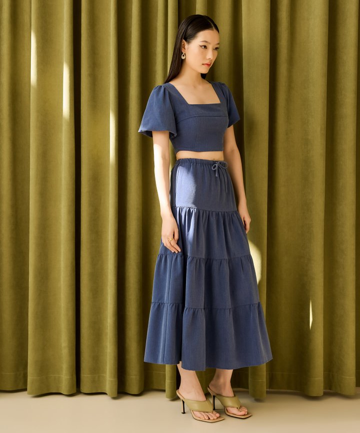 Gabriella Tiered Maxi Skirt - French Navy