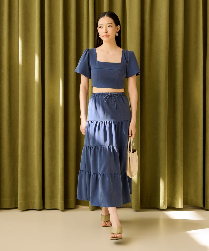 Gabriella Tiered Maxi Skirt - French Navy