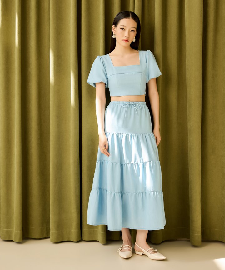 Gabriella Tiered Maxi Skirt - Sky Blue