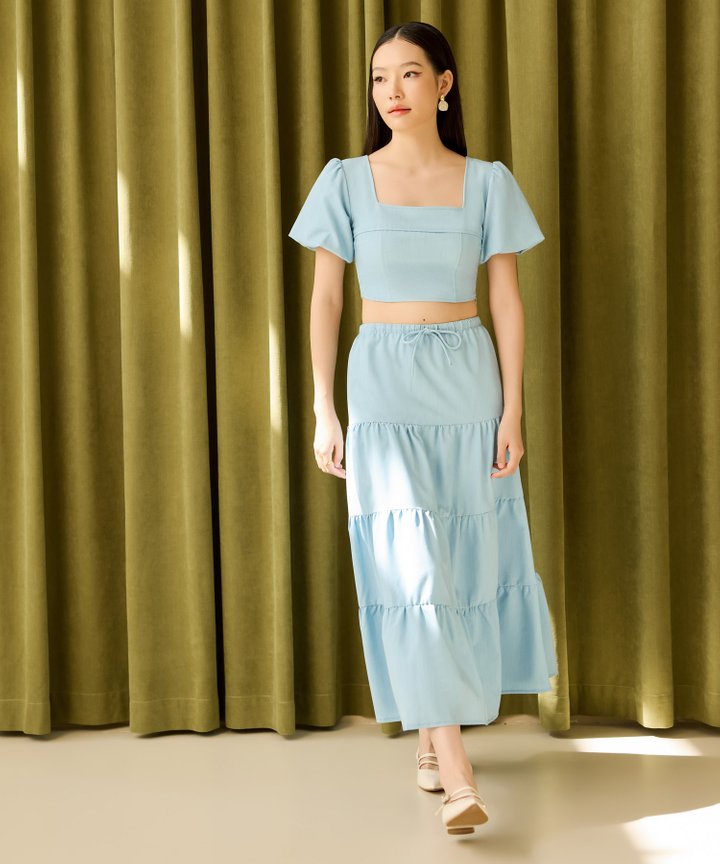 Gabriella Tiered Maxi Skirt - Sky Blue
