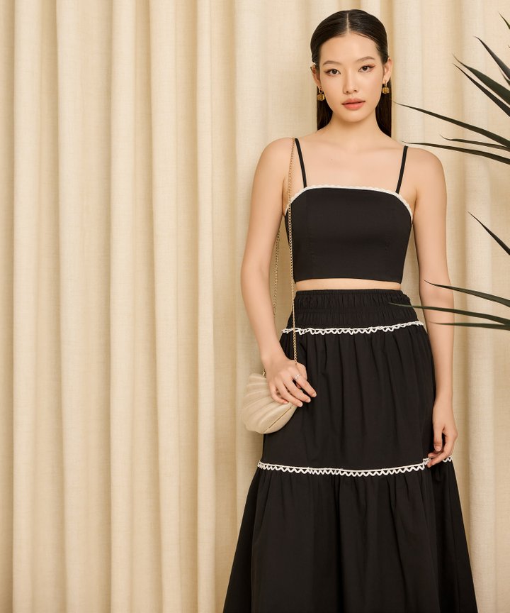 Magnolia Eyelet Trim Skirt - Black