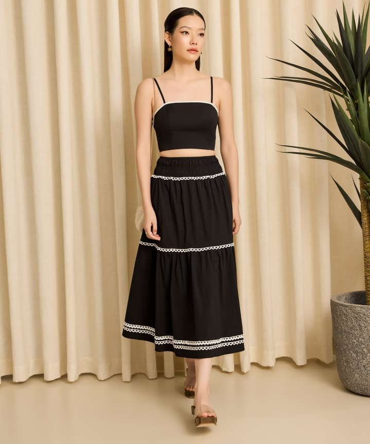 Magnolia Eyelet Trim Top - Black