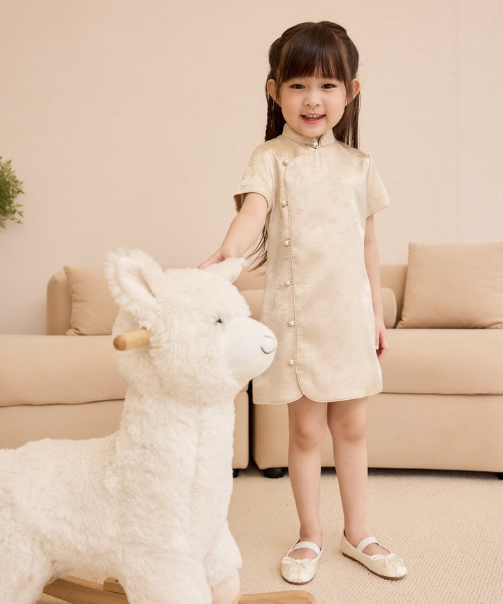Azalea Pearl Toddler Cheongsam - Champagne