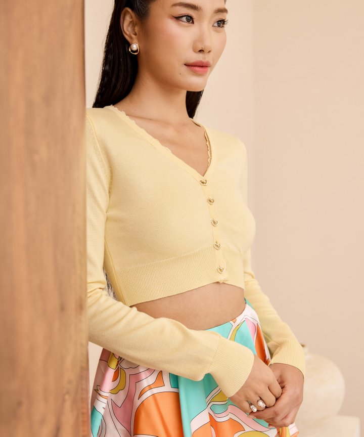 Brynn Lace Trim Cardigan - French Butter