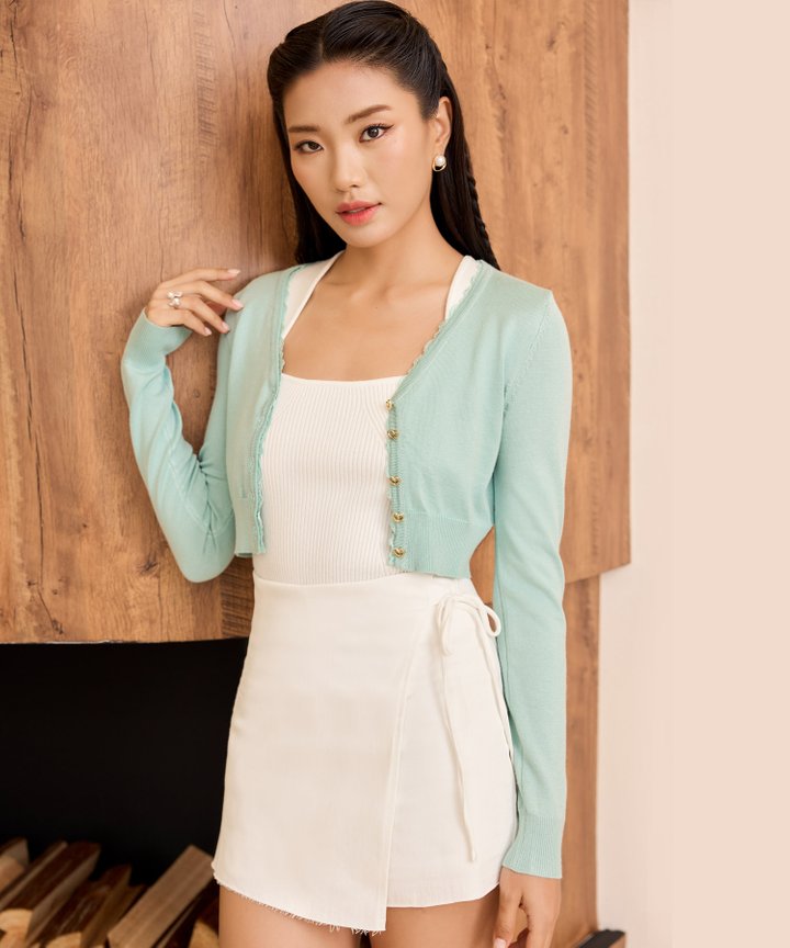 Brynn Lace Trim Cardigan - Marine