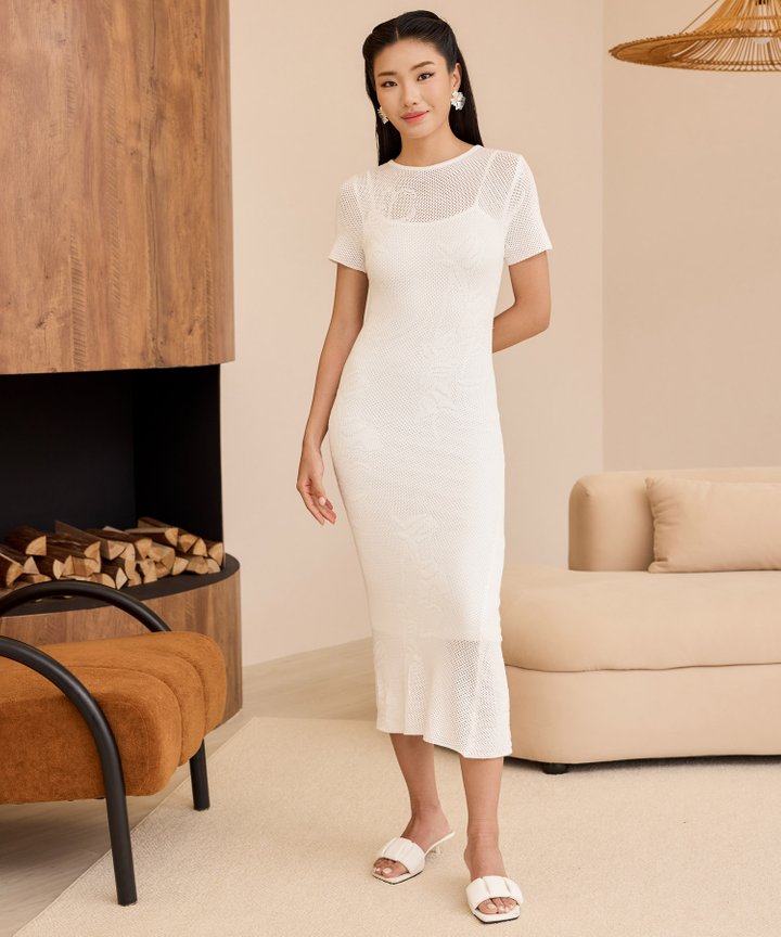 Chinoiserie Knit Maxi - White