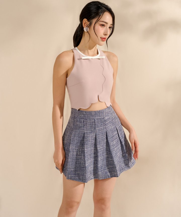Fabi Scallop Bow Crop Top - Dusk Lilac