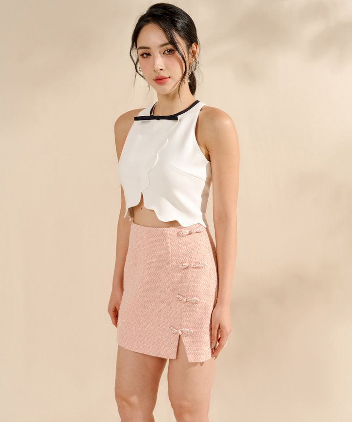 Fabi Scallop Bow Crop Top - White