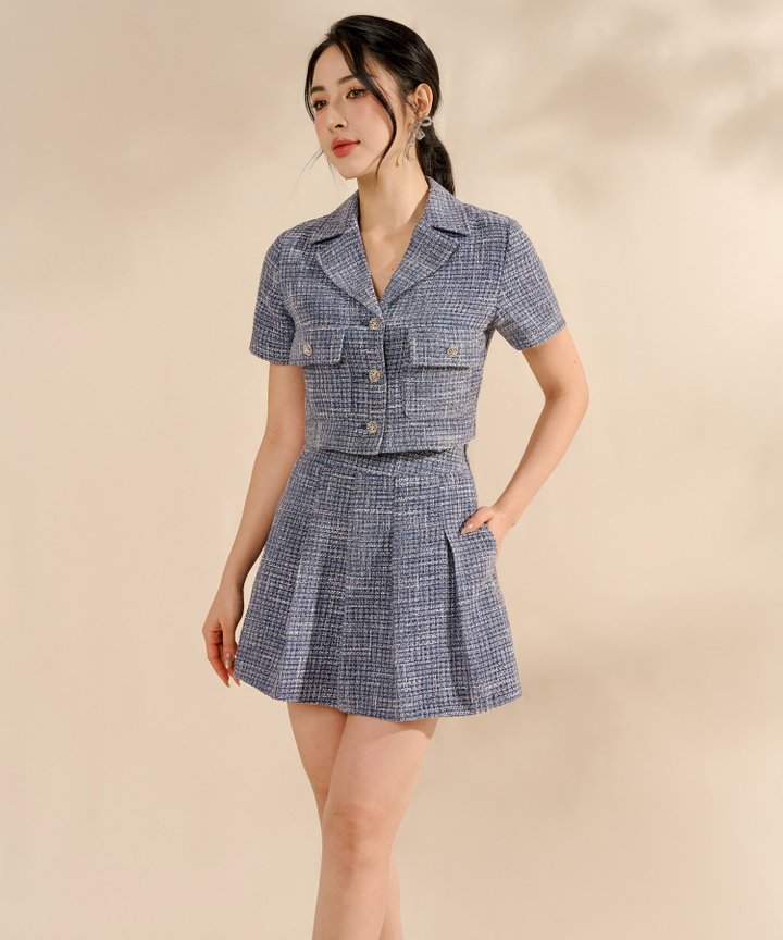 Parisian Tweed Cropped Top - Blue