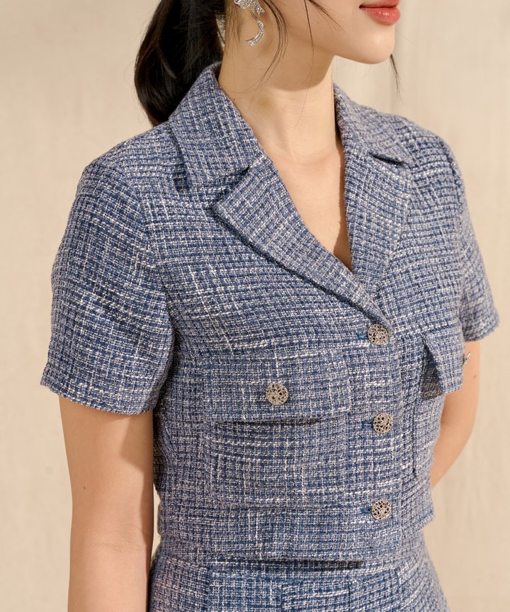 Parisian Tweed Cropped Top - Blue