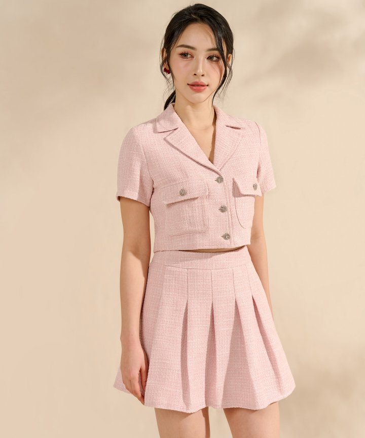 Parisian Tweed Cropped Top - Pink