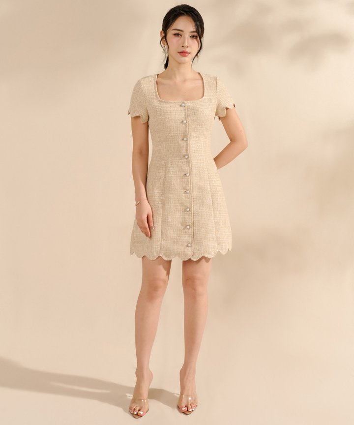 Pearl Tweed Mini Dress - Cream