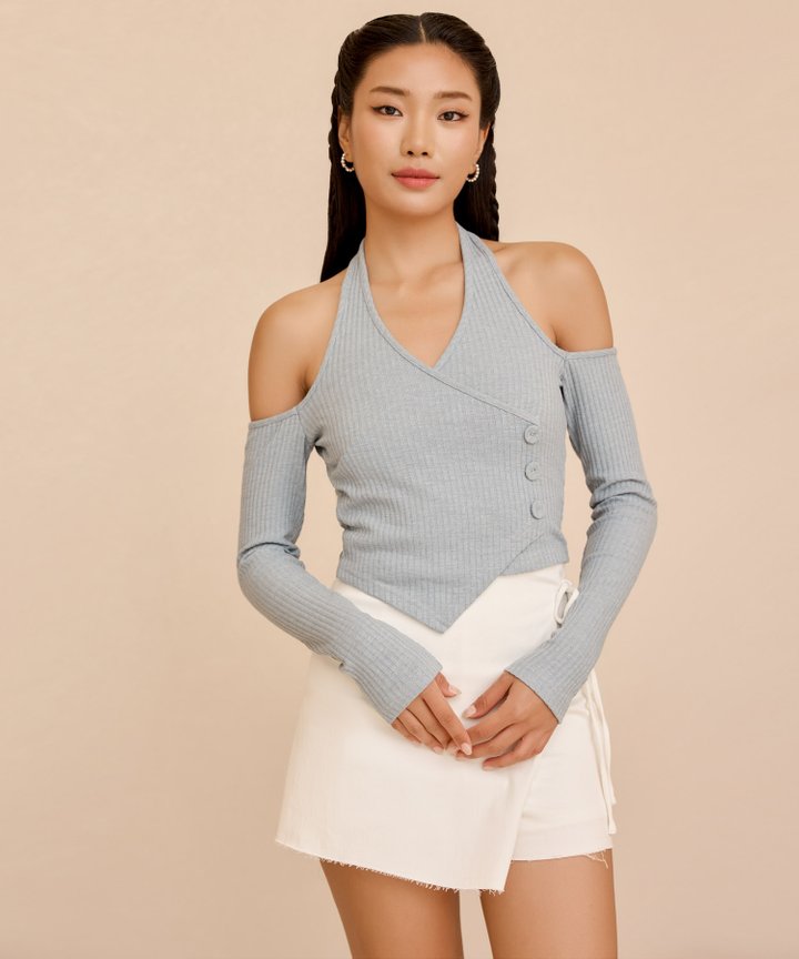 Greta Cut-Out Knit Top - Dusk Blue