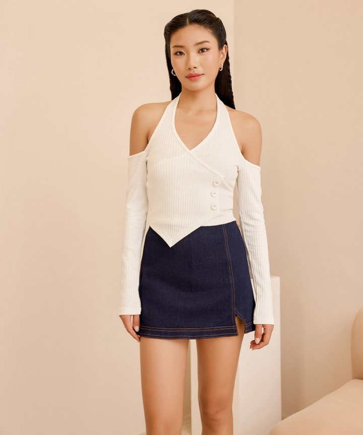 Greta Cut-Out Knit Top - White