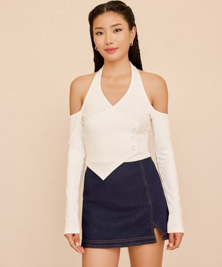 Greta Cut-Out Knit Top - White
