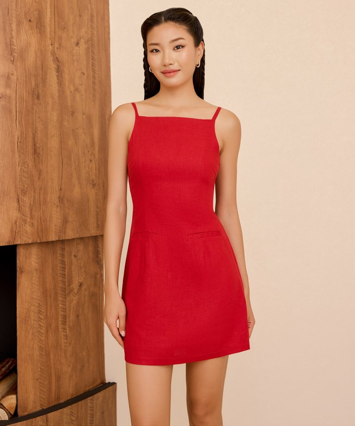 Lexington Linen Dress - Cherry