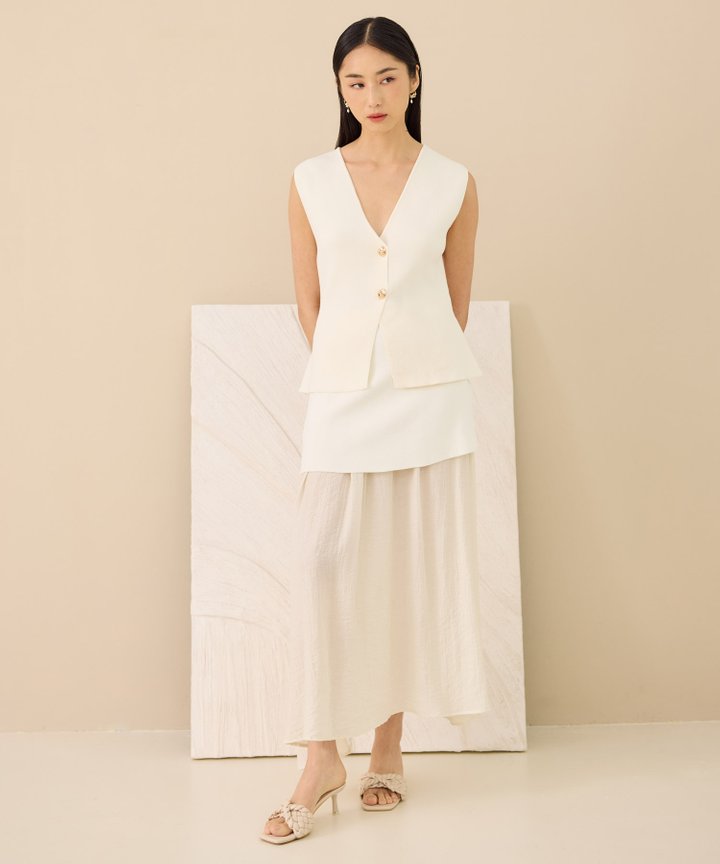 Anise Tiered Maxi Skirt - White
