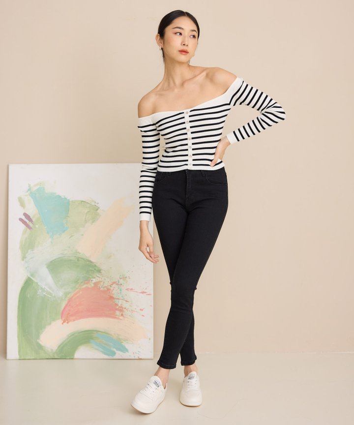 Colette Striped Knit Top - Black (Restock)