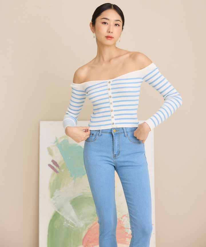 Colette Striped Knit Top - Light Blue