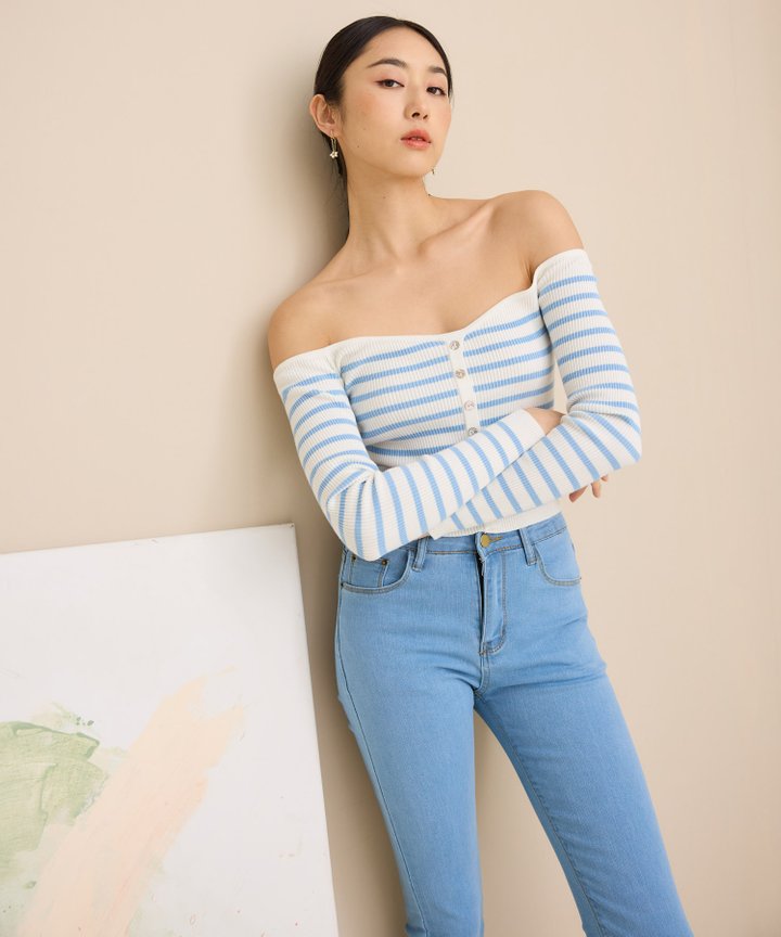 Colette Striped Knit Top - Light Blue
