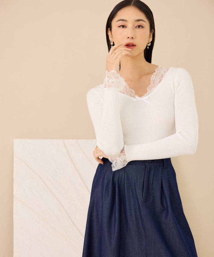 Iman Lace Knit Top - White