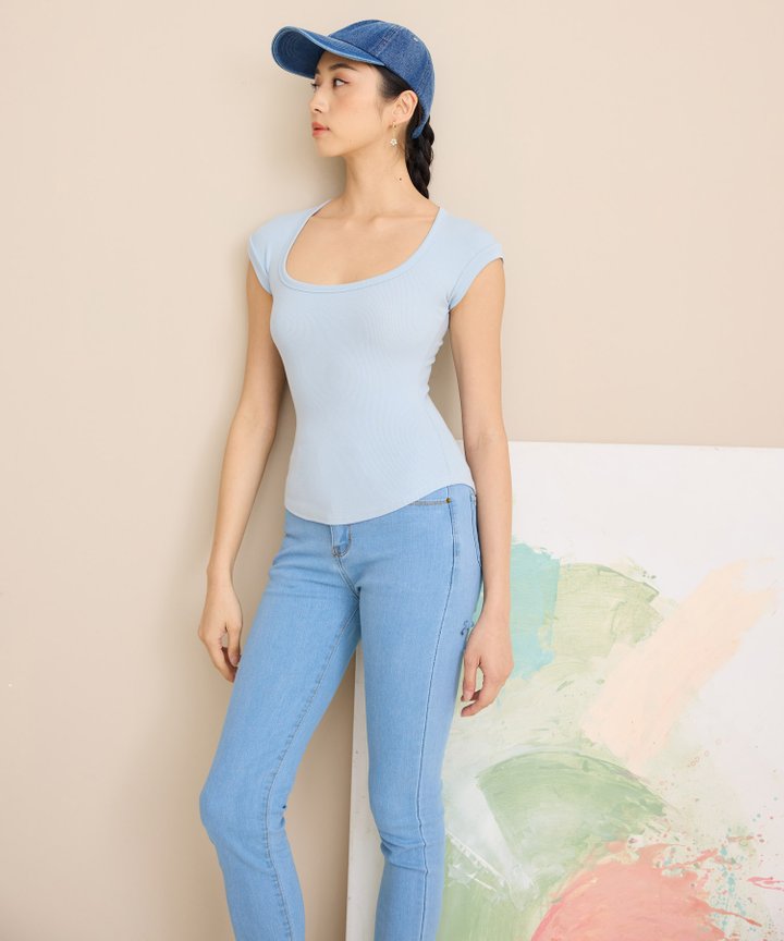 Miles Scoop Neck Tee - Powder Blue