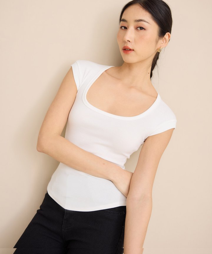 Miles Scoop Neck Tee - White (Backorder)