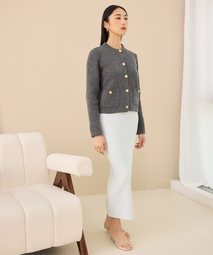 Sybil Military Cardigan - Dark Grey