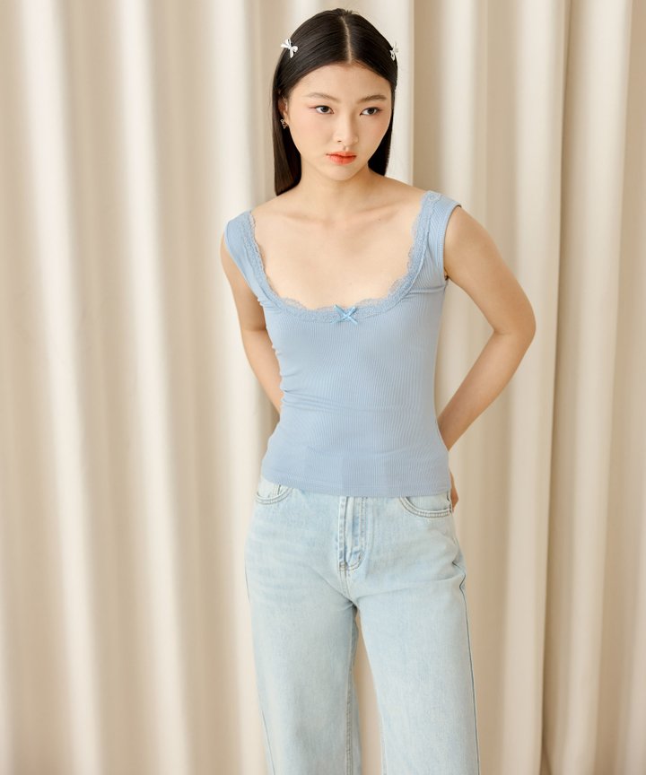 Janis Lace Tank - Periwinkle Blue