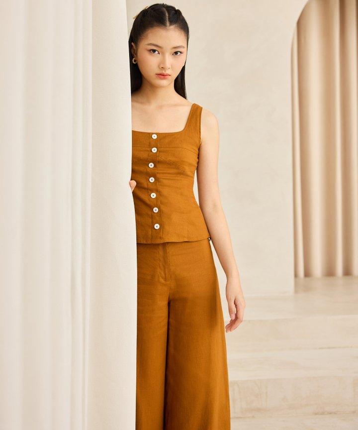 Bruno Linen Top - Caramel