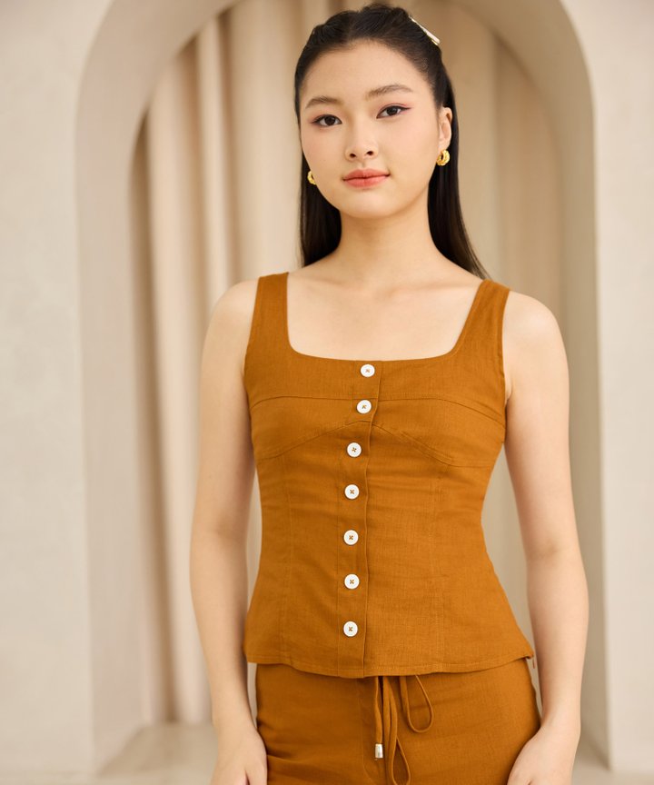 Bruno Linen Top - Caramel