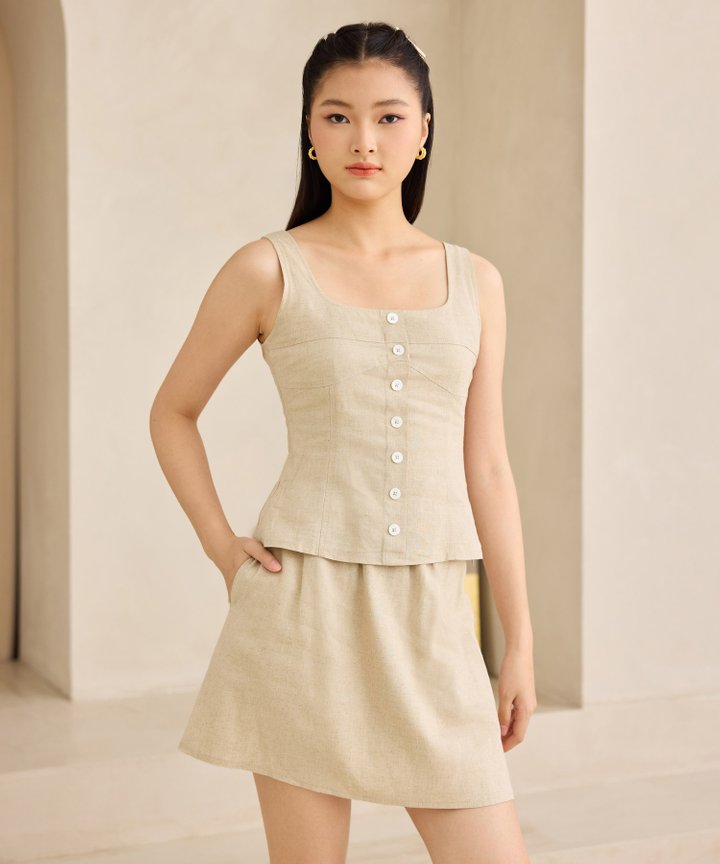 Bruno Linen Top - Crème
