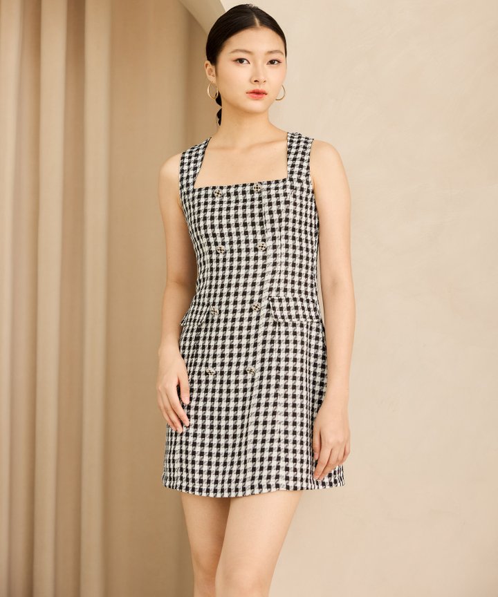Coco Houndstooth Dress - Black
