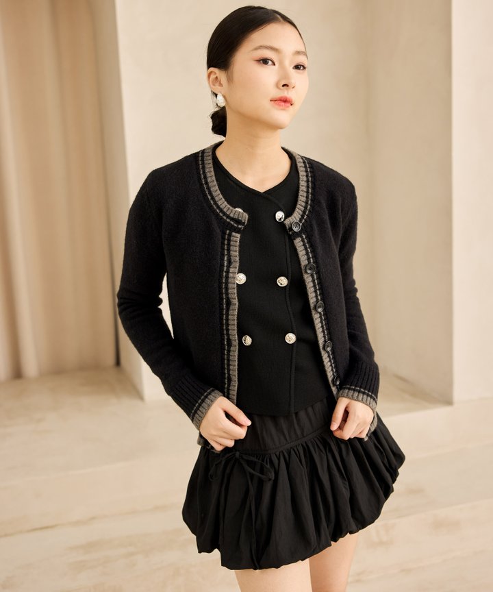 Dion Contrast Knit Cardigan - Black