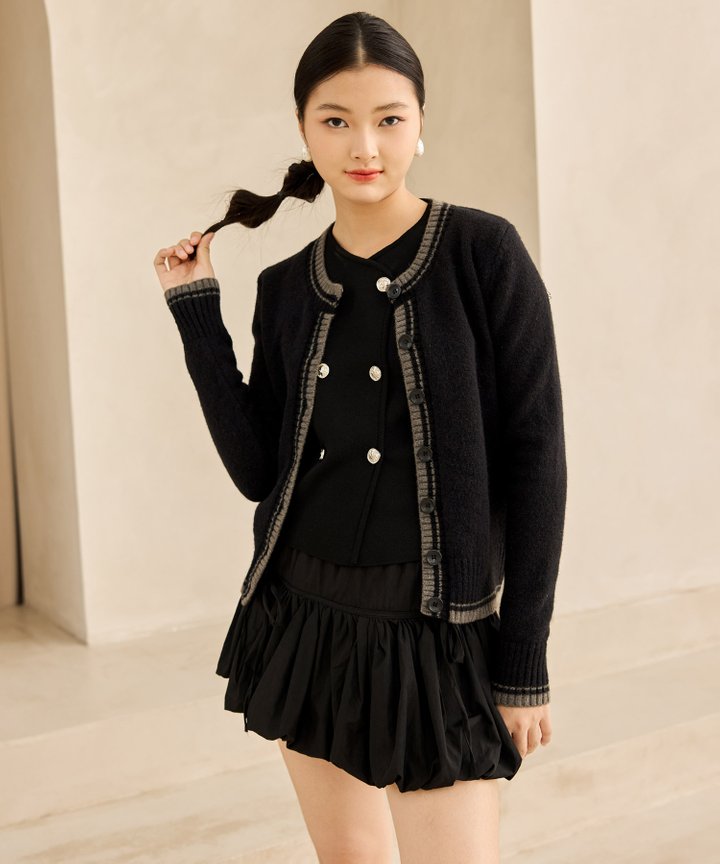 Dion Contrast Knit Cardigan - Black