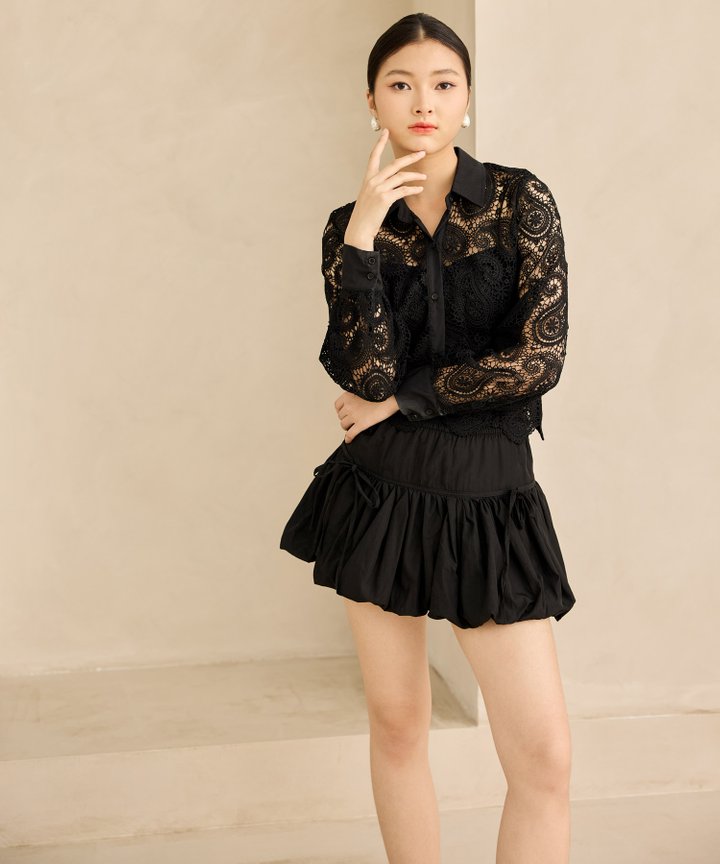 Gaia Crochet Shirt - Black