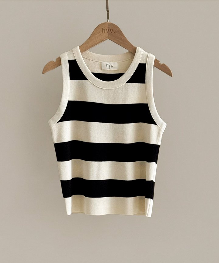 Nova Striped Knit Tank - Black