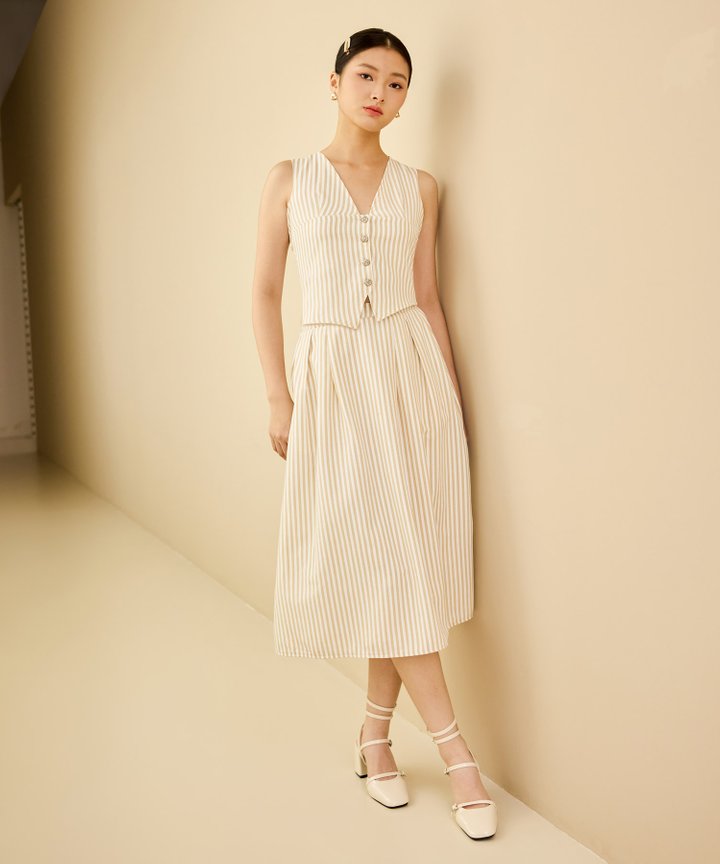 Sydney Striped Midi Skirt - Sand