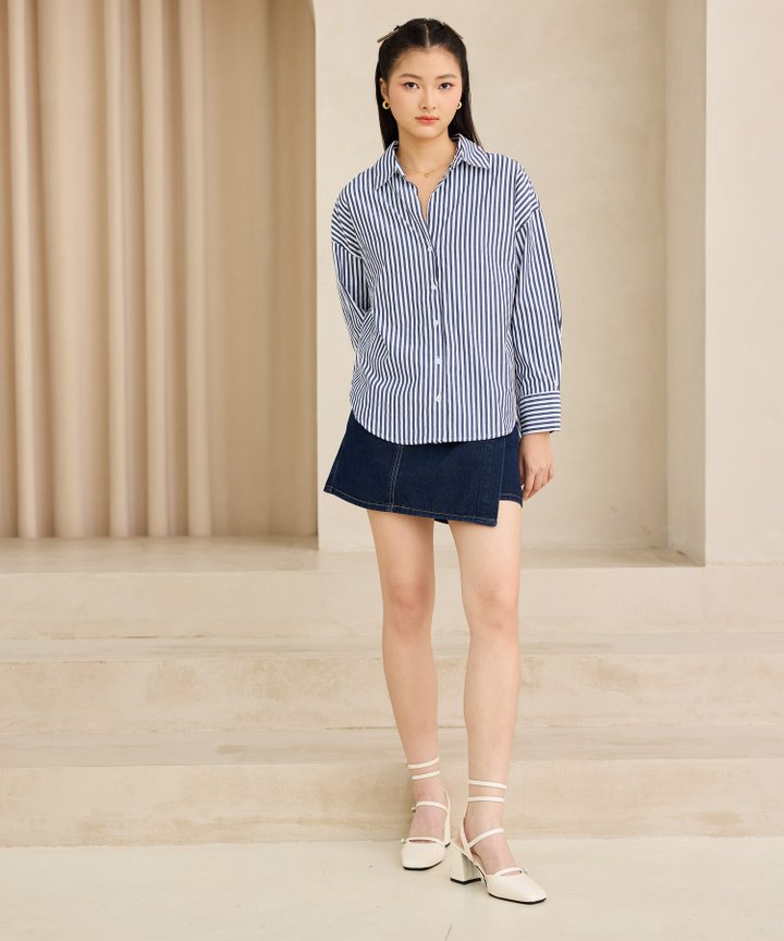 Terry Striped Oversized Shirt - Blue