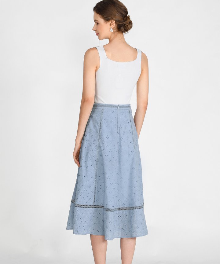 Renata Eyelet Midi Skirt - Powder Blue