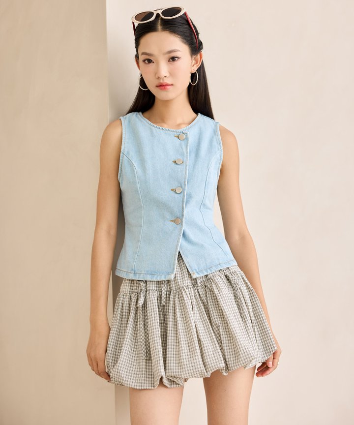 Abigail Gingham Bubble Skorts - Cream