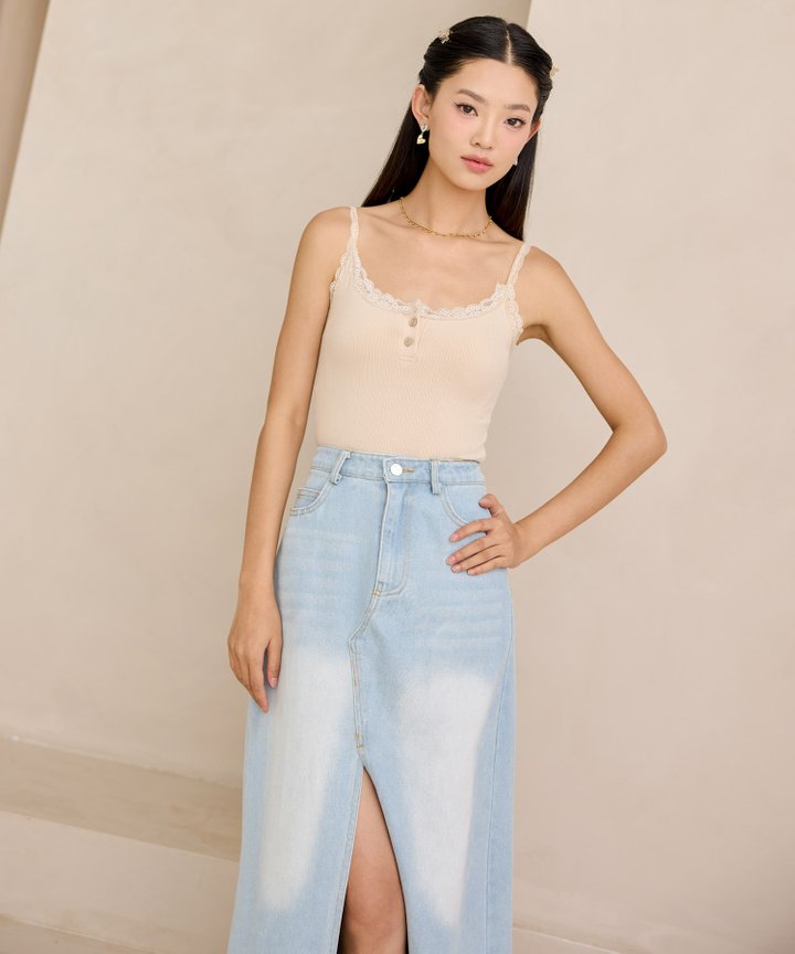 Adriana Lace Tank - Nude
