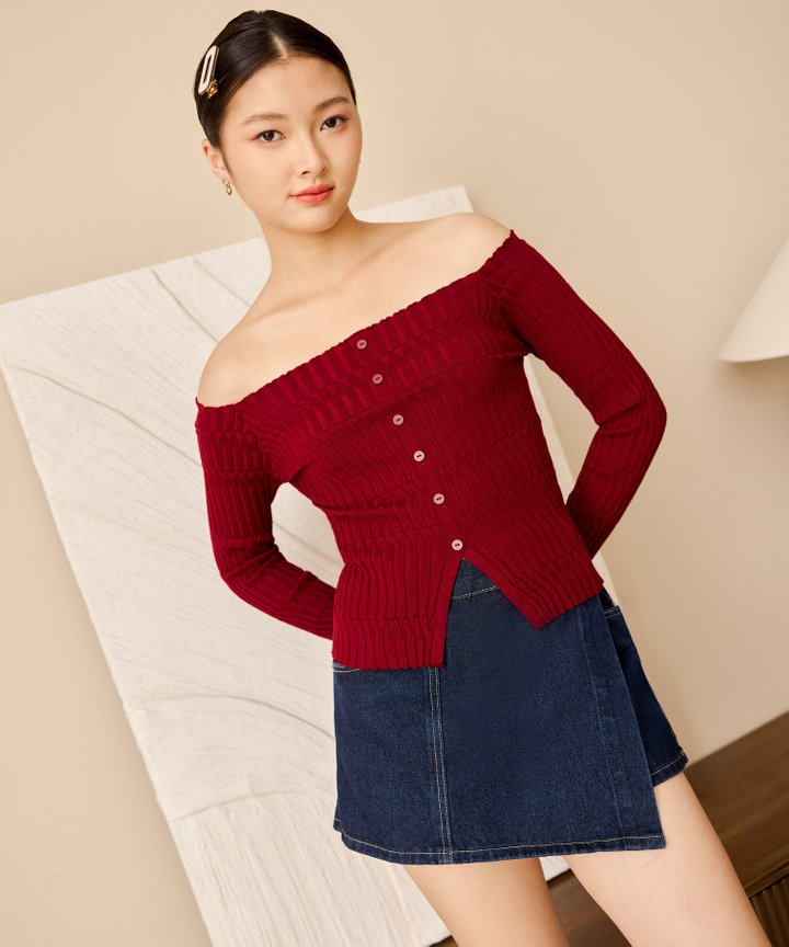 Bria Off-Shoulder Blouse - Wine