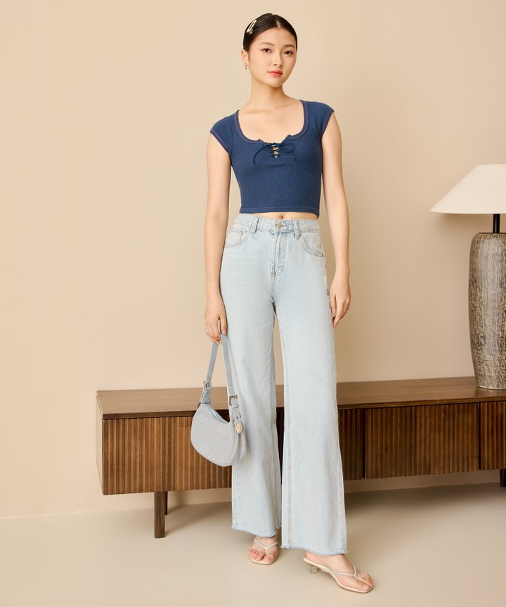 Jovi Lace Up Top - Navy